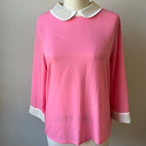 Darling I. Maddine pink blouse with gold “Peter pan” collar